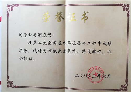 第二次全國(guó)基本單位普查工作市級(jí)先進(jìn)集體